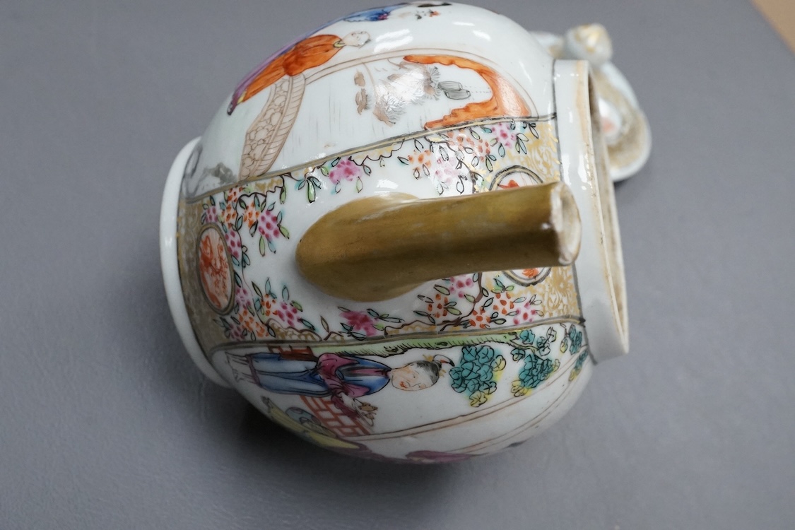 An 18th century Chinese export famille rose ‘mandarin’ teapot, 15cm high